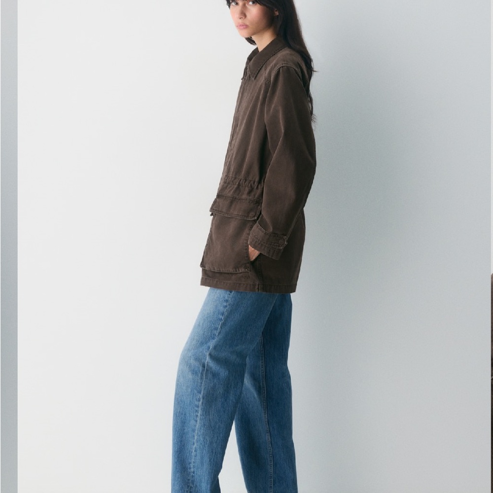 Women's Brown Utility Jacket - Casual Coat - Picture 9 of 14